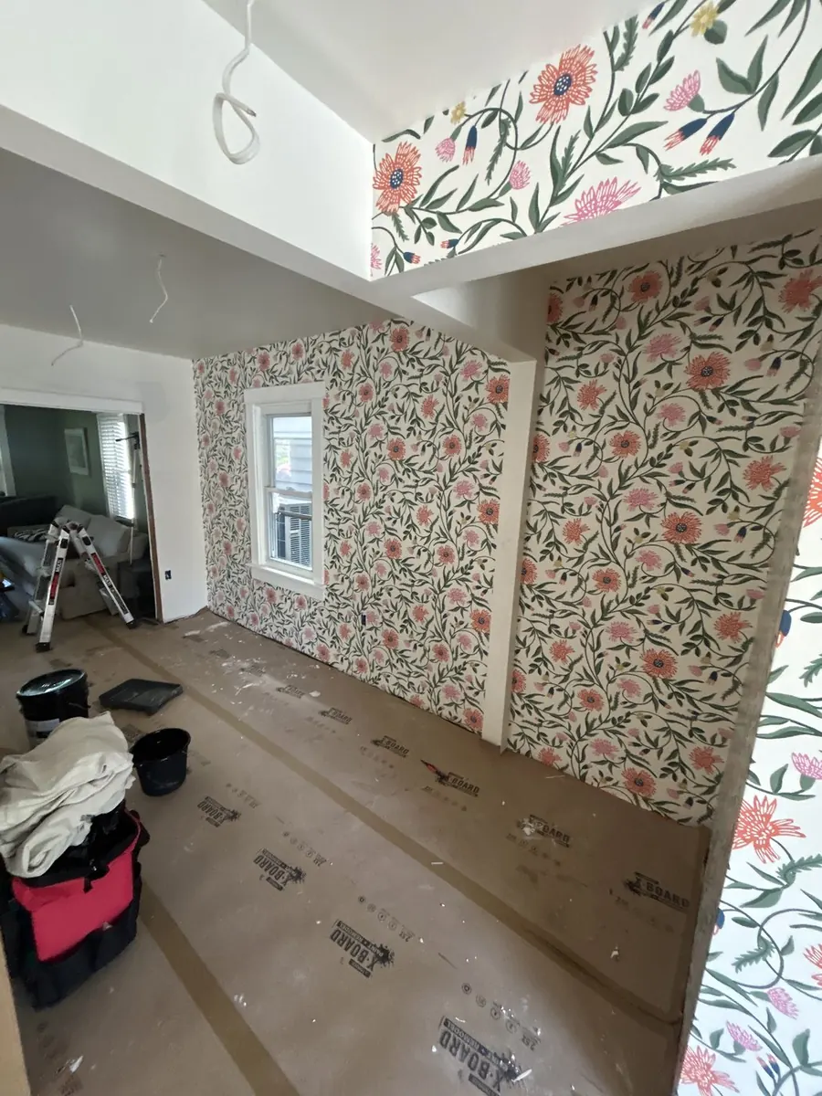 Full interior room transformation — English heritage botanical wallpaper