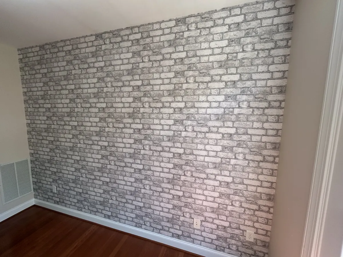 Contemporary office — clean textured white brick wallcovering