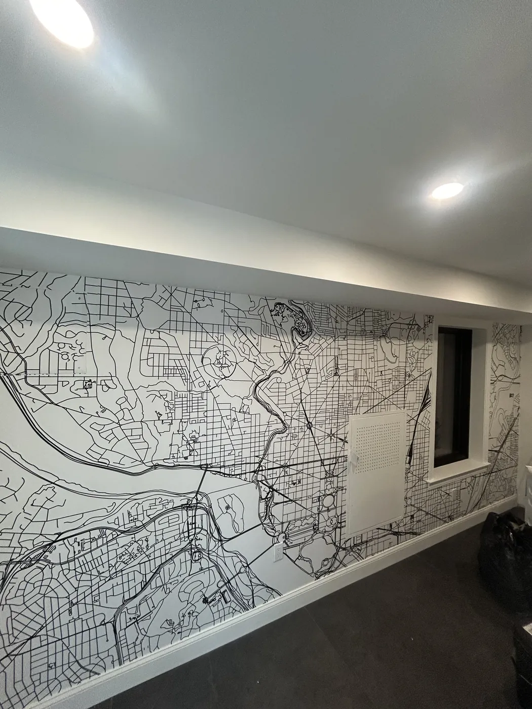 Black and white city street map mural — wallpaper installation by ProKir Design