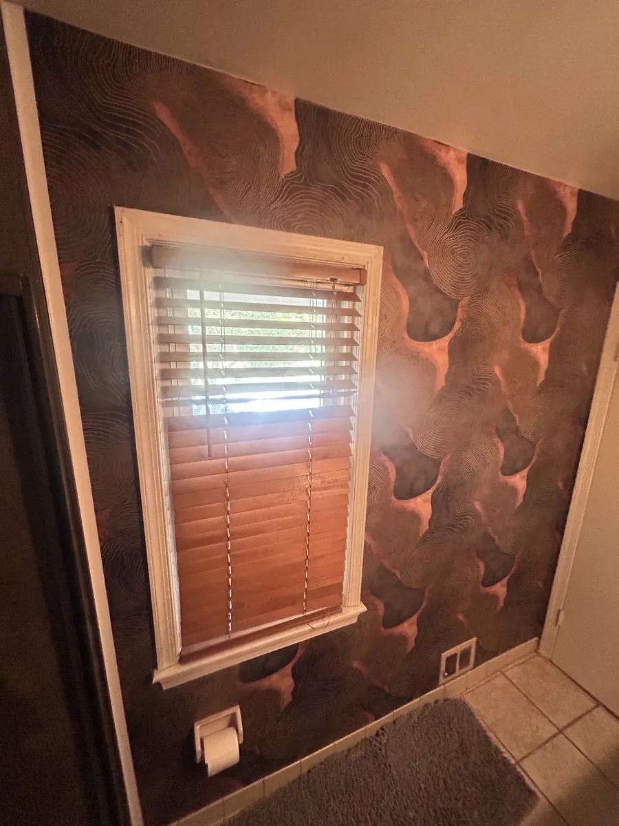 Foyer and hallway — metallic copper crane luxury wallpaper