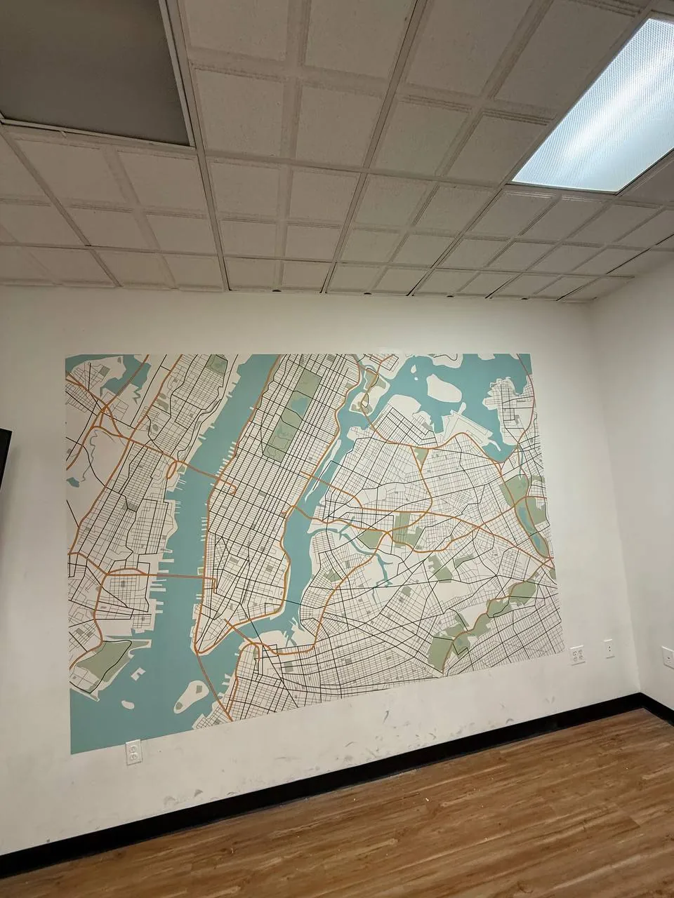 New York City street map mural in an office — wallpaper installation by ProKir Design