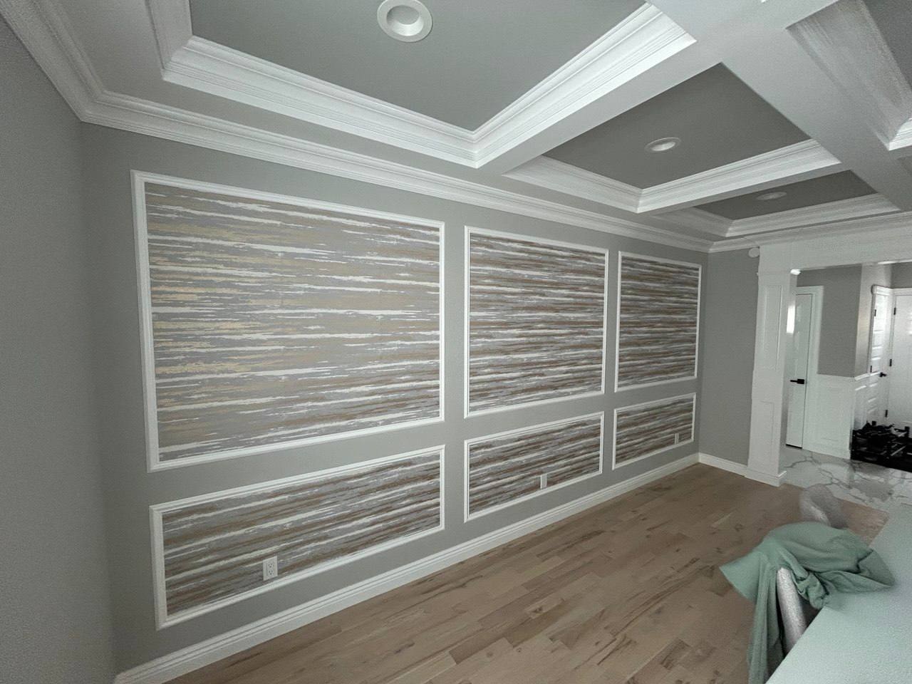 Geometric pattern wallpaper in bedroom
