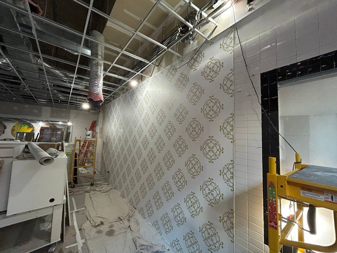 Large-scale commercial wallpaper installation